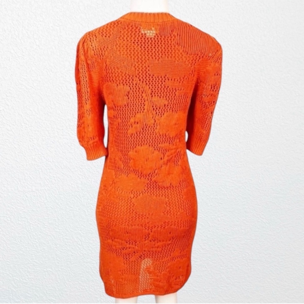 Anthropologie Maeve Pointelle Knit 3/4 Sleeve Dress SZ XS Spicy Orange - Picture 8 of 11